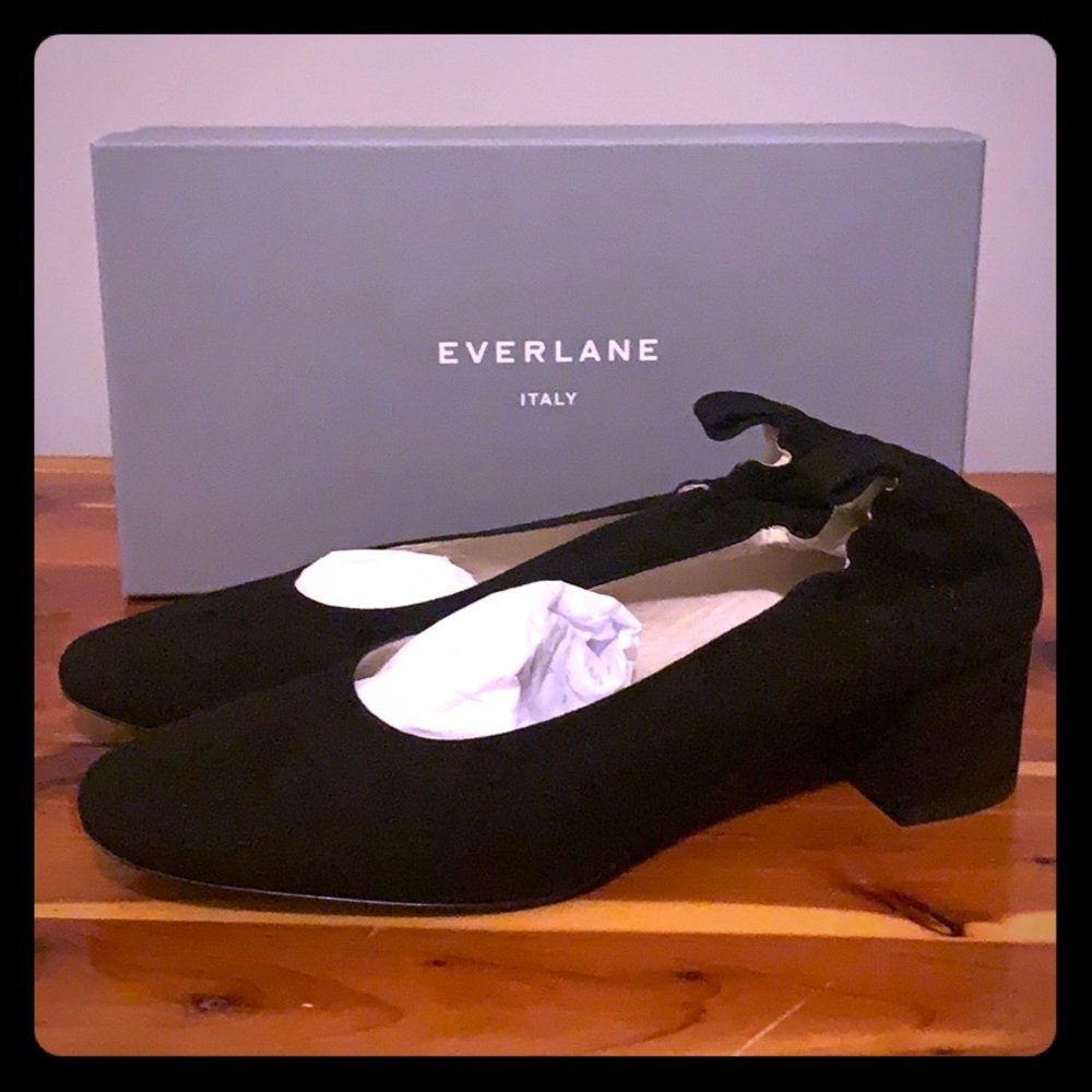 Everlane’s famous Day Heel. Black Suede. 7.5M